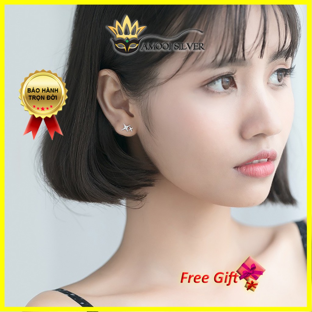 Bông tai bạc S925 đôi sao - Amooi Silver AB109