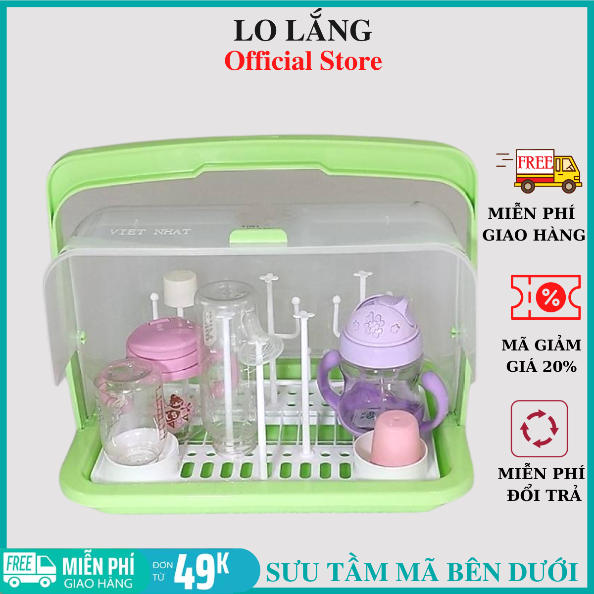 Khay úp ly , bình , chén bát , úp bình sữa size lớn có nắp đậy chống bụi nhựa Viêt Nhật cao cấp