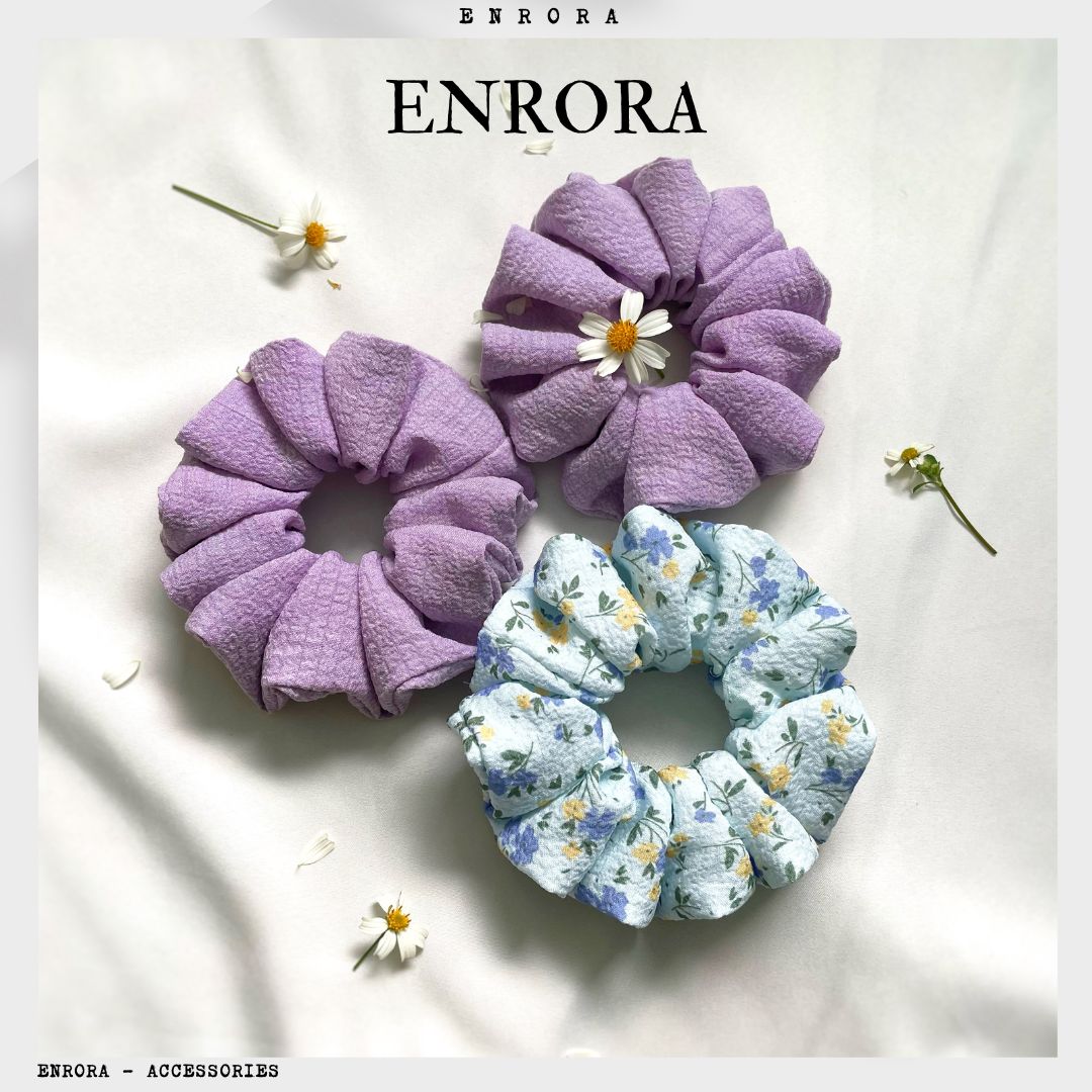 Scrunchies ENRORA Cột Tóc Vải Hoa Tím nhí [100% Handmade]