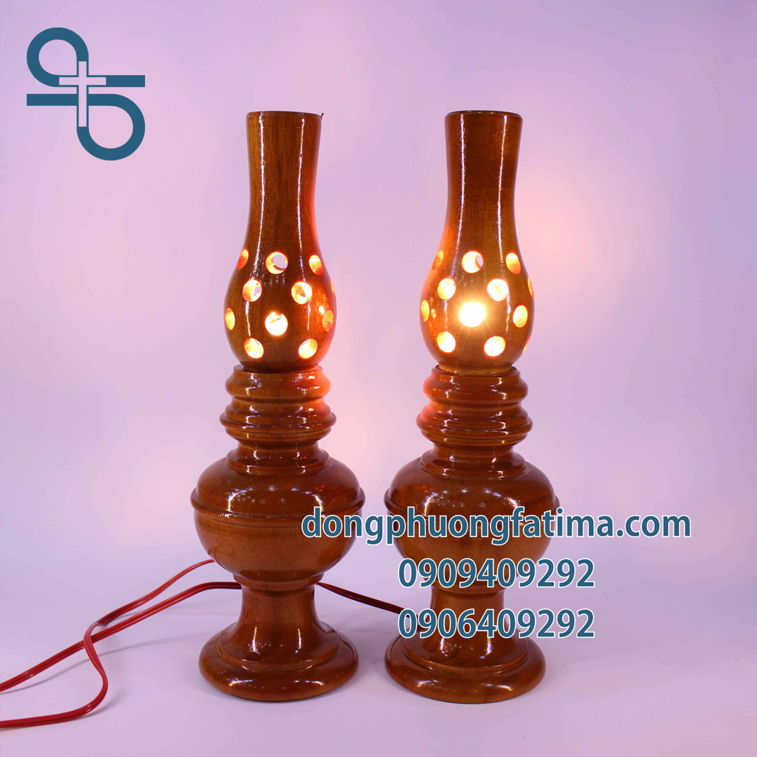 Đèn Bàn Thờ2 Cây Đèn Gỗ Cao Bàn Thờ 29cm
