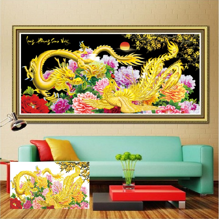 Tranh đính đá Long phụng sum vầy