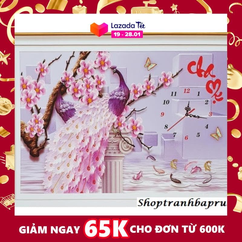 Tranh thêu đồng hồ Cha Mẹ LV3362 kích thước 70 x 50 cm