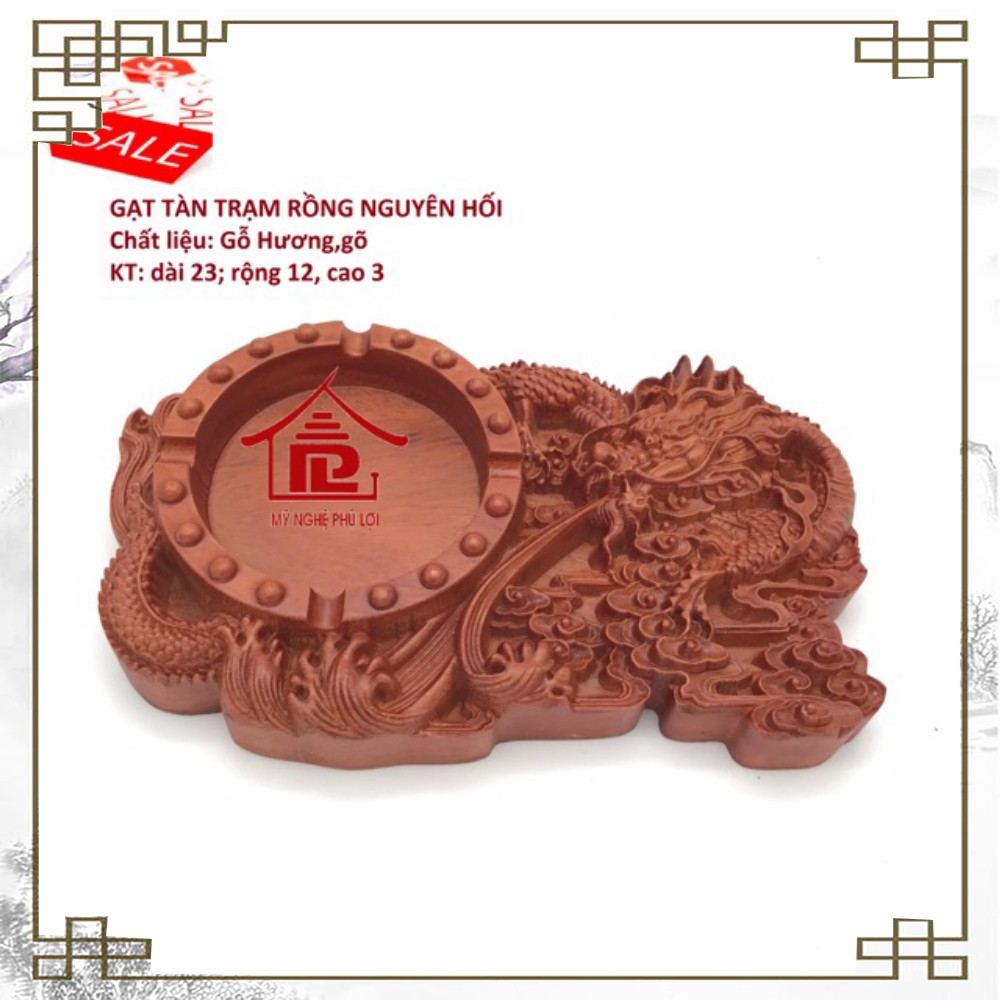 Gạt tàn trạm rồng nguyên khối gỗ hương