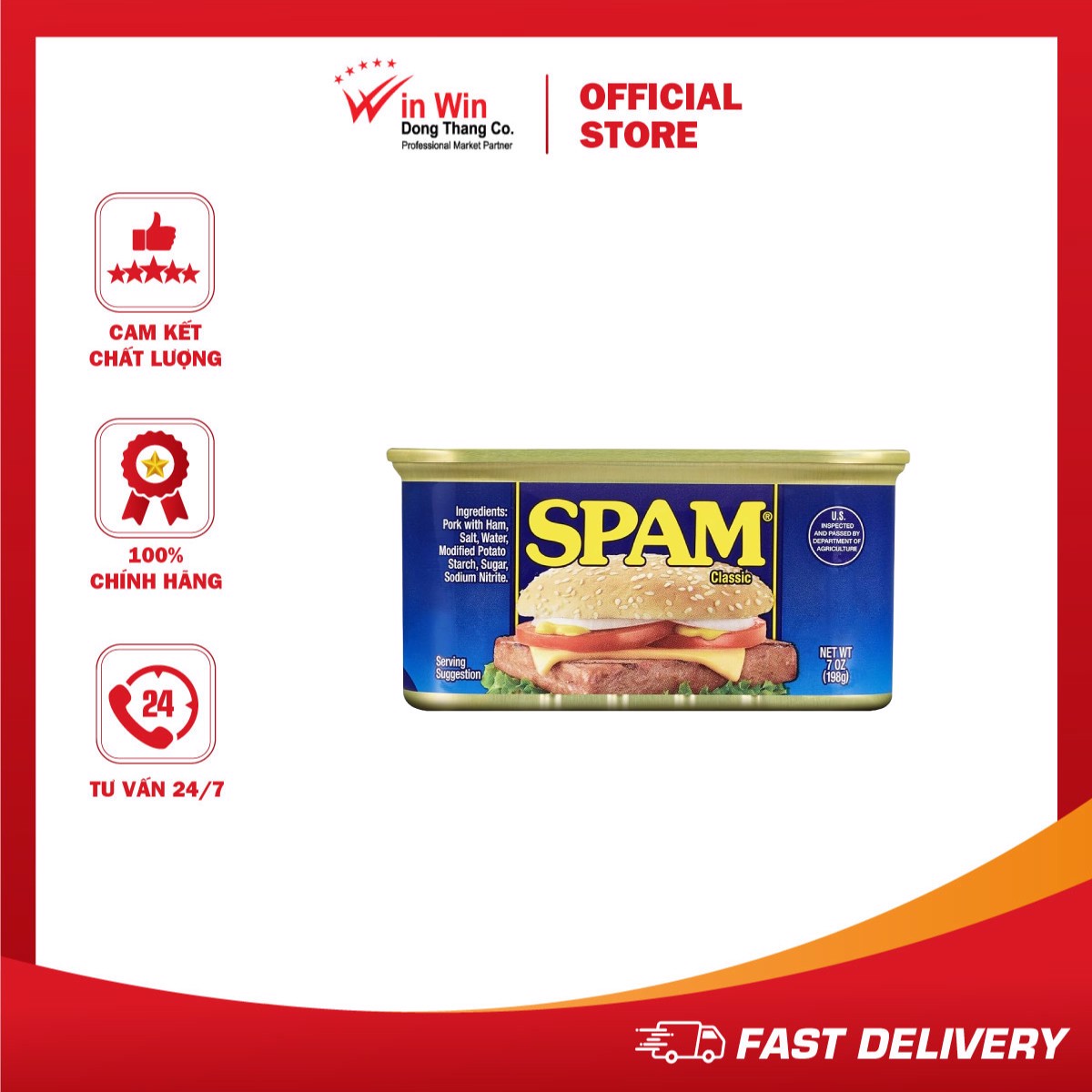 Thịt Heo Hộp SPAM Classic 198g - Nhập Khẩu Mỹ | Hormel SPAM Luncheon Meat 198g
