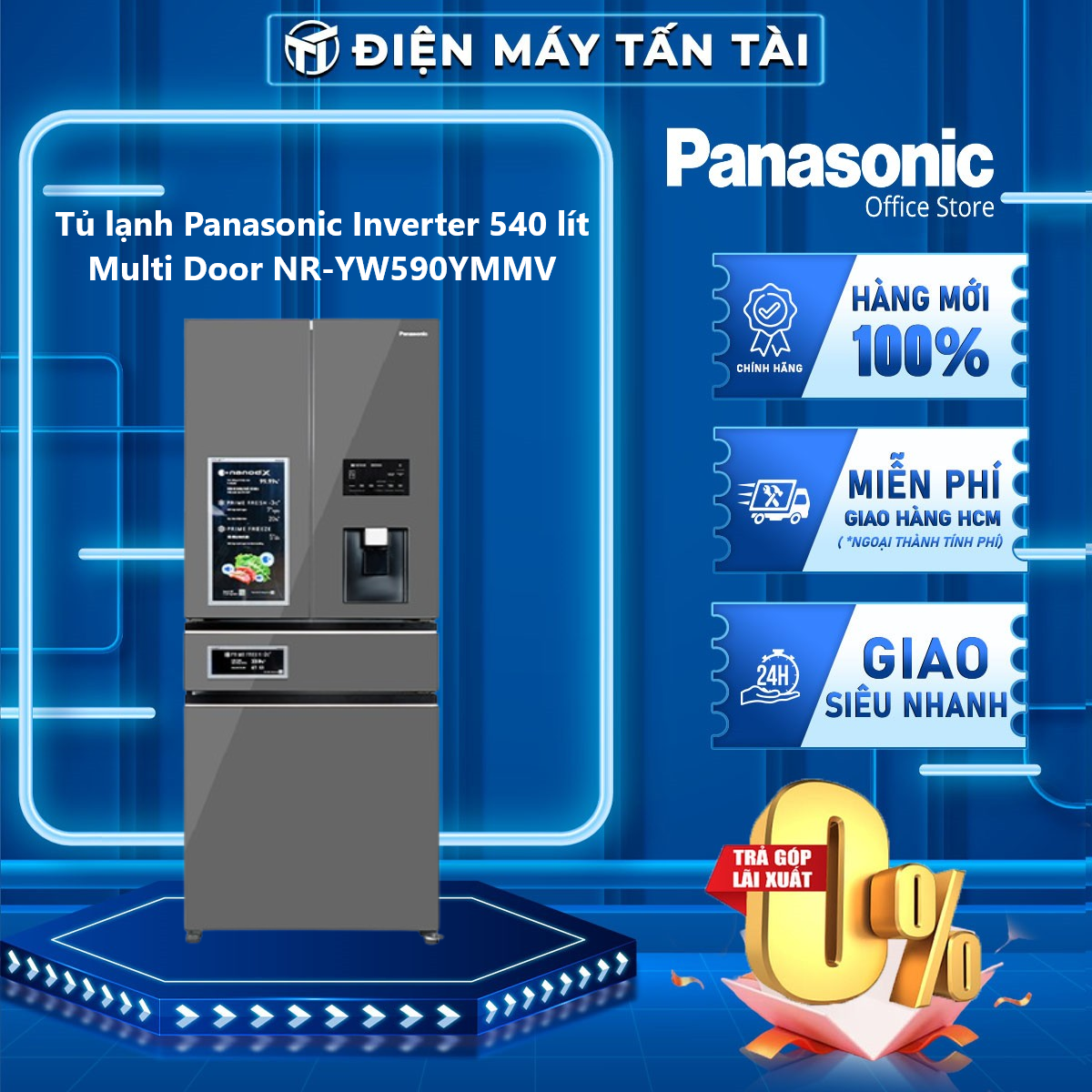 Tủ lạnh panasonic nr-yw590ymmv 540 lít 4 cánh inverter - giao toàn quốc - freeship hcm