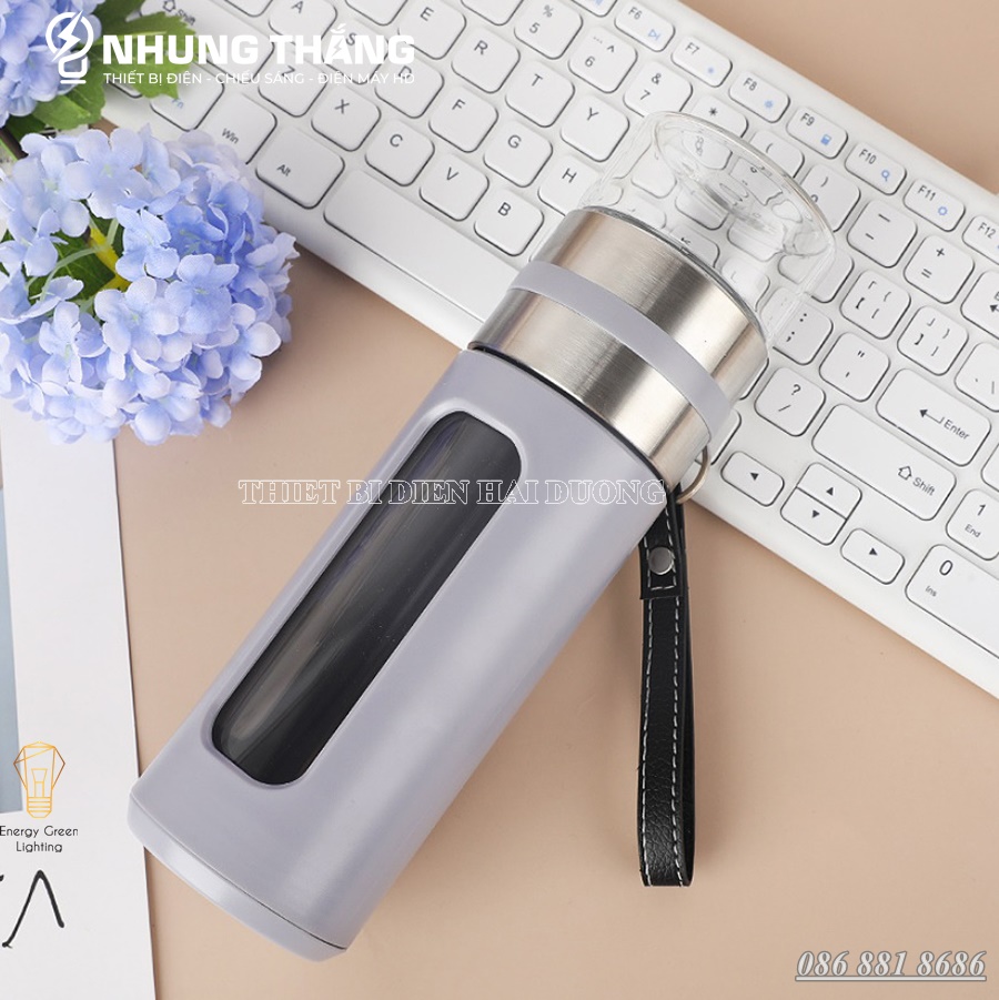 Bình pha trà giữ nhiệt bt-600 - thuỷ tinh 2 lớp - kèm ly uống trà tiện lợi