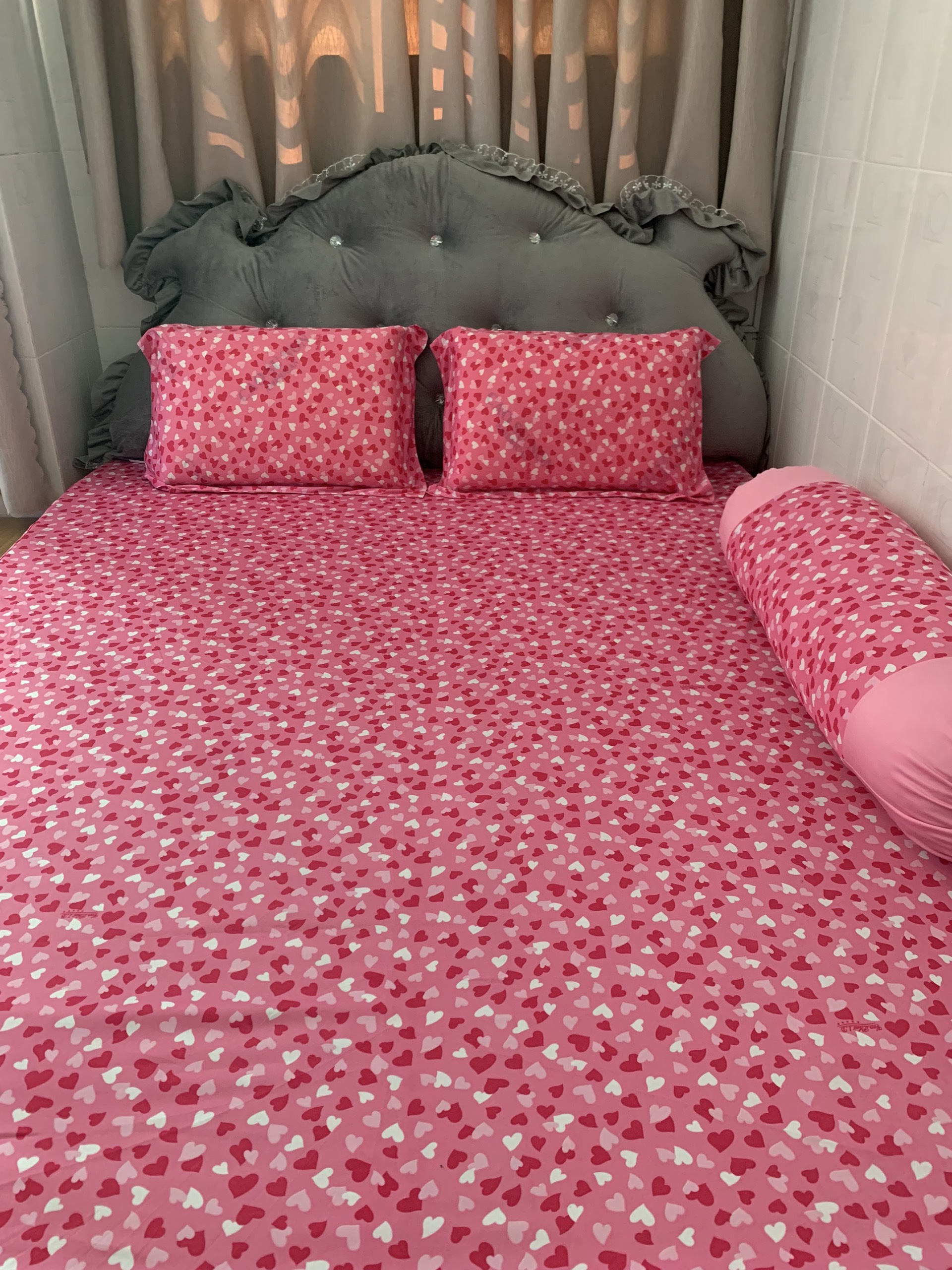 Bộ drap thun Hàn quốc mẫu trái tim