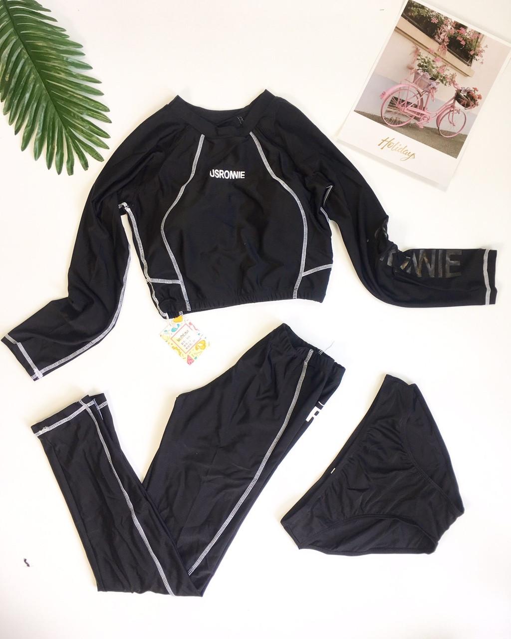 Bikini tay dài quần dài đen viền trắng?(kèm hình thật)