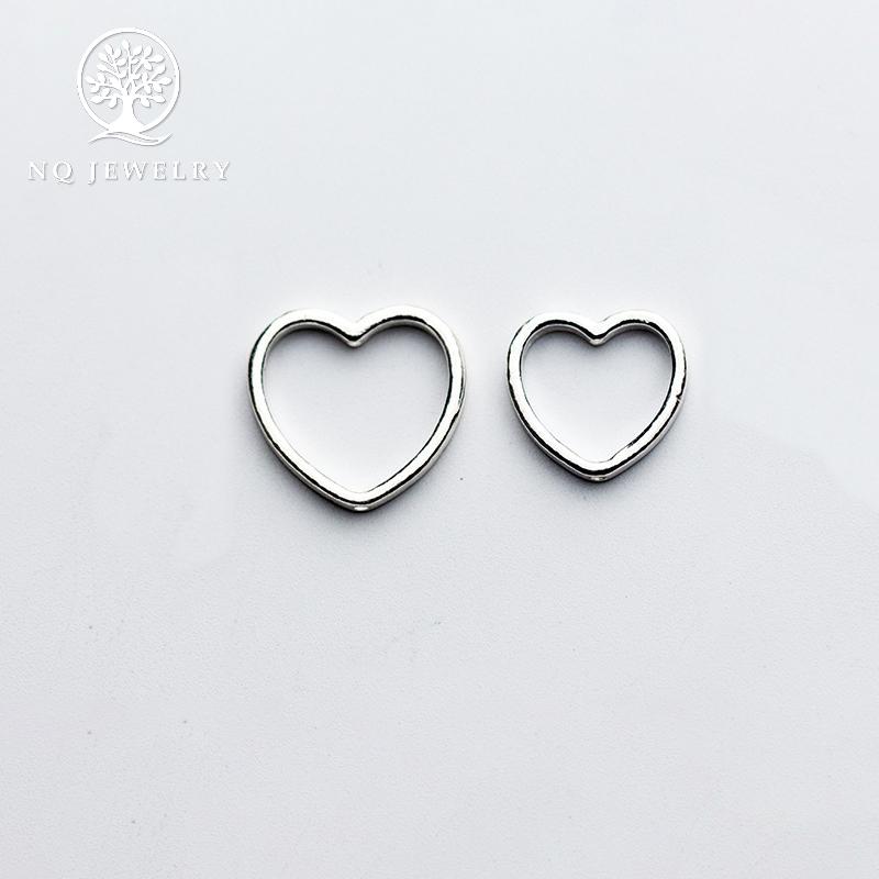 Charm bạc hình trái tim lồng hạt xỏ ngang 10mm lồng hạt 6mm - NQ Jewelry