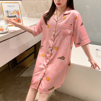 Đầm ngủ lụa satin kiểu sơmi form suông freesize (nhiều mẫu)