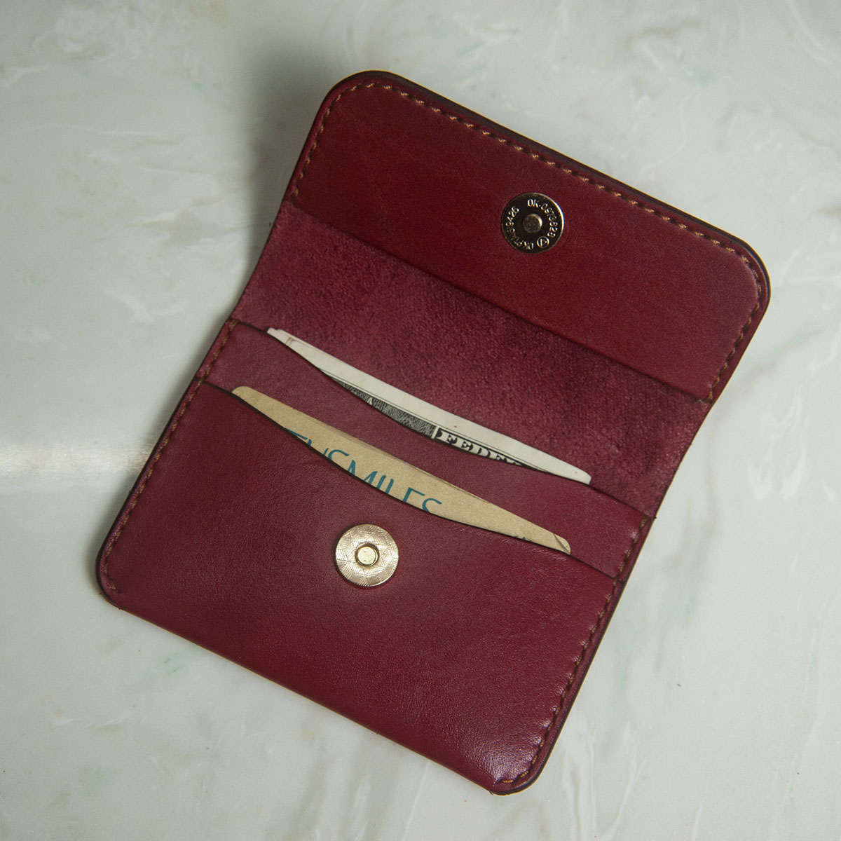 Ví da mini đơn giản màu Đỏ đô - Ví da handmade - Da thật nhập khẩu - Miễn phí khắc Laser theo yêu cầu