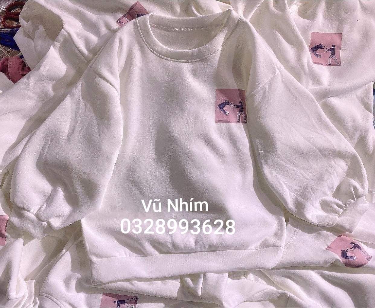 Áo Sweater nỉ đôi bạn thân màu trắng