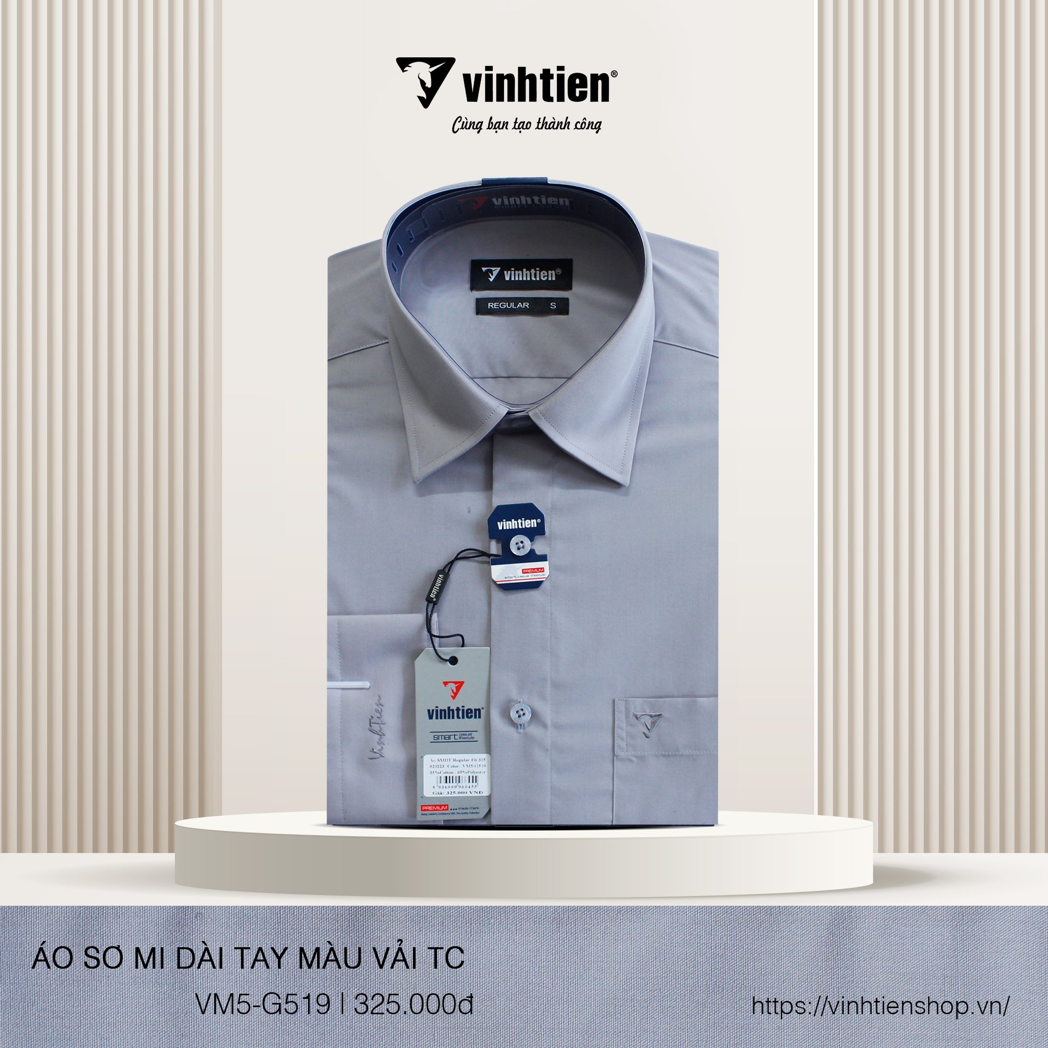 Áo Sơ Mi Dài Tay Màu TC Regular Fit 325 Vĩnh Tiến - VM5-G519