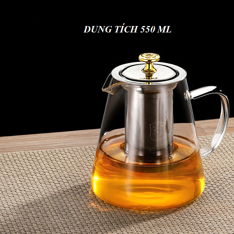 Ấm Pha trà, Bình thủy tinh pha trà có lõi lọc inox 304