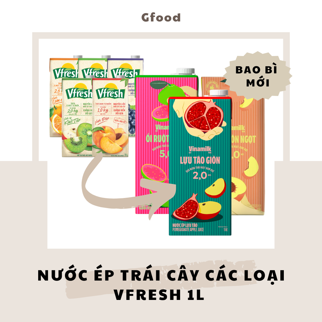 [COMBO 2 HỘP] Vinamilk Vfresh Nước Ép Trái Cây 1L (Táo, Cam, Đào, Nho, Lựu Táo, Kiwi Táo, Cam Necta, Ổi)