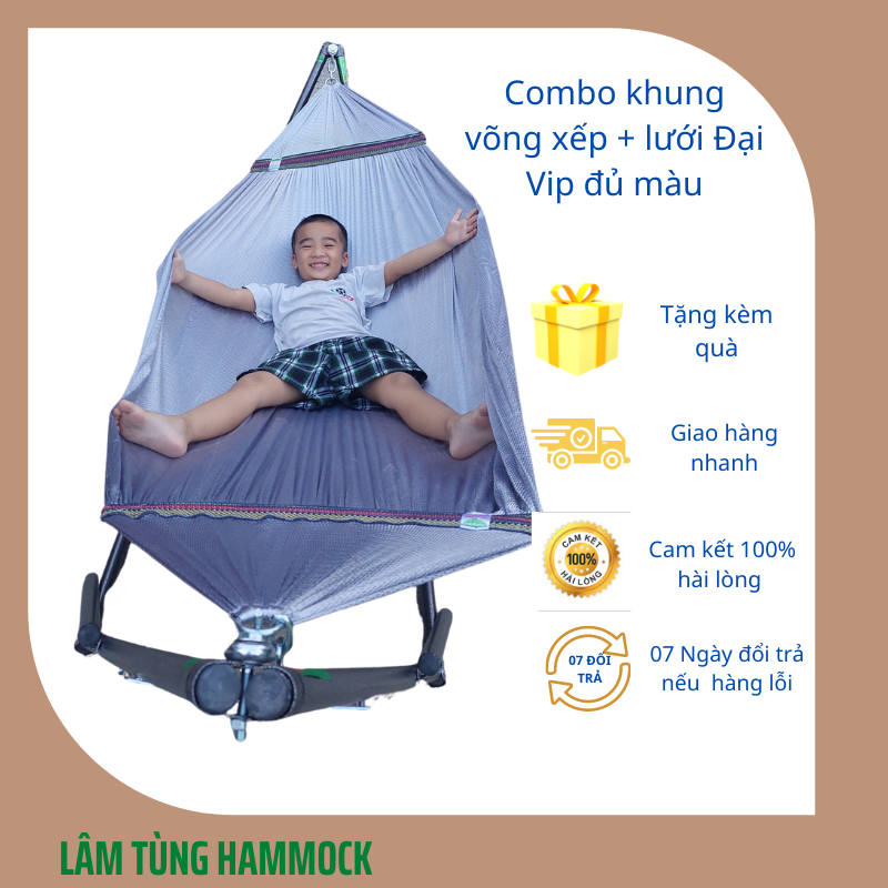 Combo Khung võng xếp sơn tĩnh điện ống phi 32 (bao gồm 01 khung + 01 lưới võng)