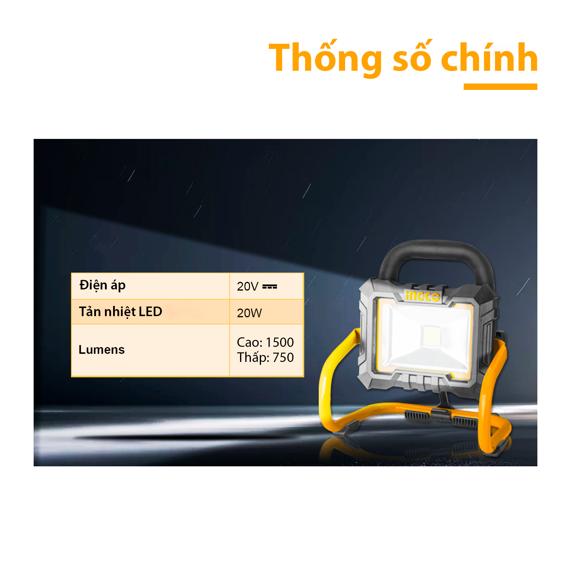 INGCO Đèn làm việc dùng pin Lithium 20V CWLI2002