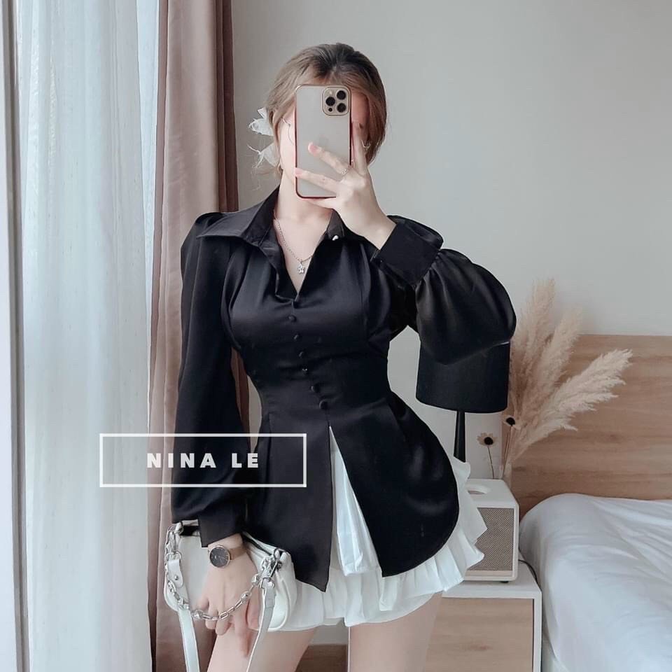 Áo kiểu nữ sơ mi chất lụa satin 2 lớp from rộng xòe - áo sơ mi satin - áo kiểu sơ mi sẻ tà cột nơ sau - mtb
