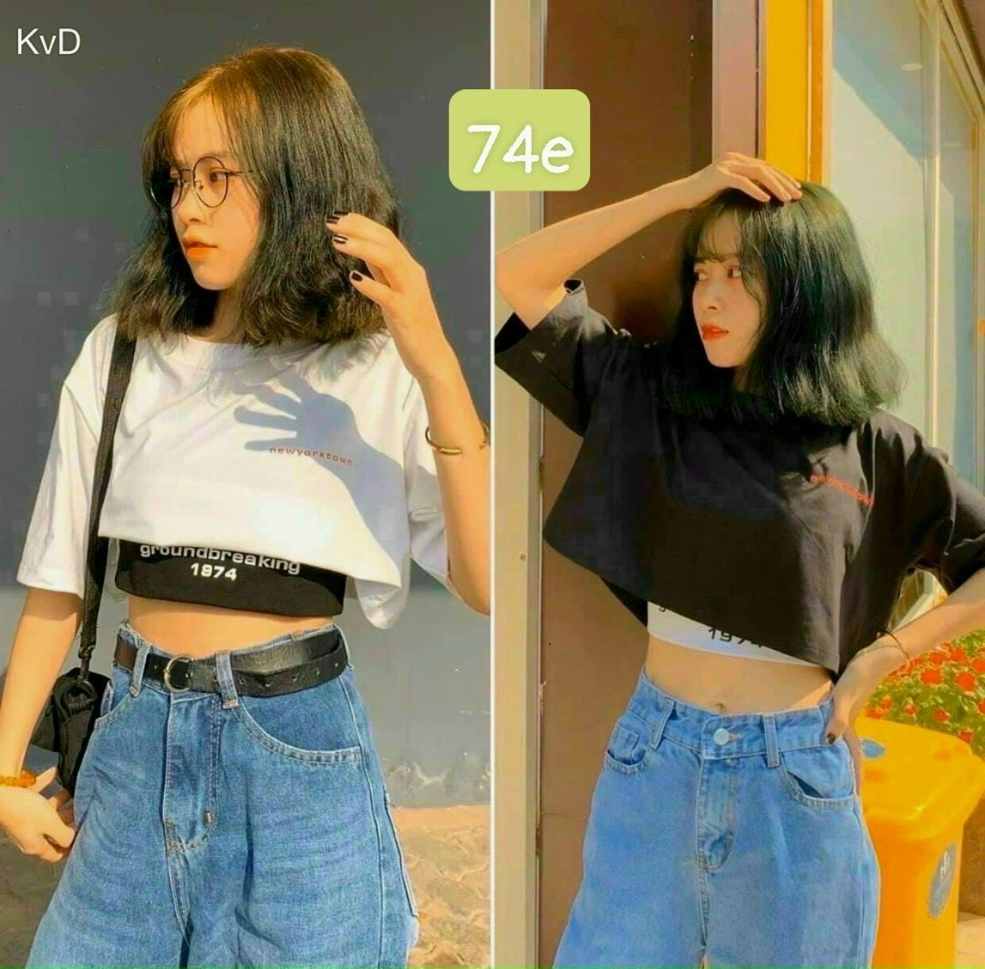 Sét áo cặp da cá croptop 1874 in chữ 1 bên ngực siêu hot ttsla0603