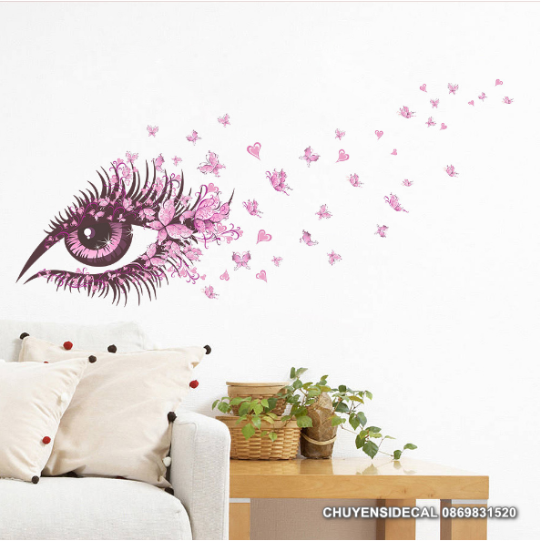 [HCM]Decal trang trí tường - Mắt Bướm Hồng