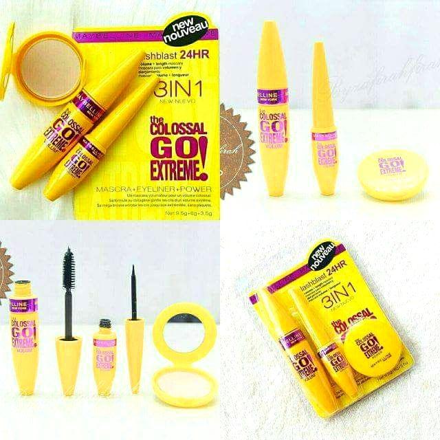 Set 3 Món Maccara Kẻ Mắt và Phấn Nền Siêu Mịn Maybelline