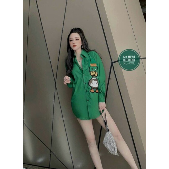 Áo sơ mi oversize thêu hình chú vịt