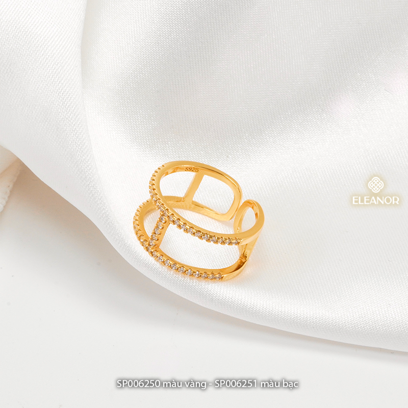 Nhẫn nữ bạc hở Eleanor Accessories nhẫn viền đôi đính đá bạc 925 phụ kiện trang sức 6250