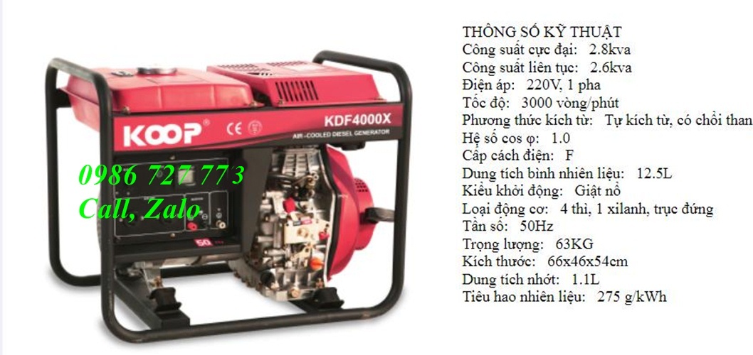 Máy phát điện chạy dầu 3kw Koop KDF4000X