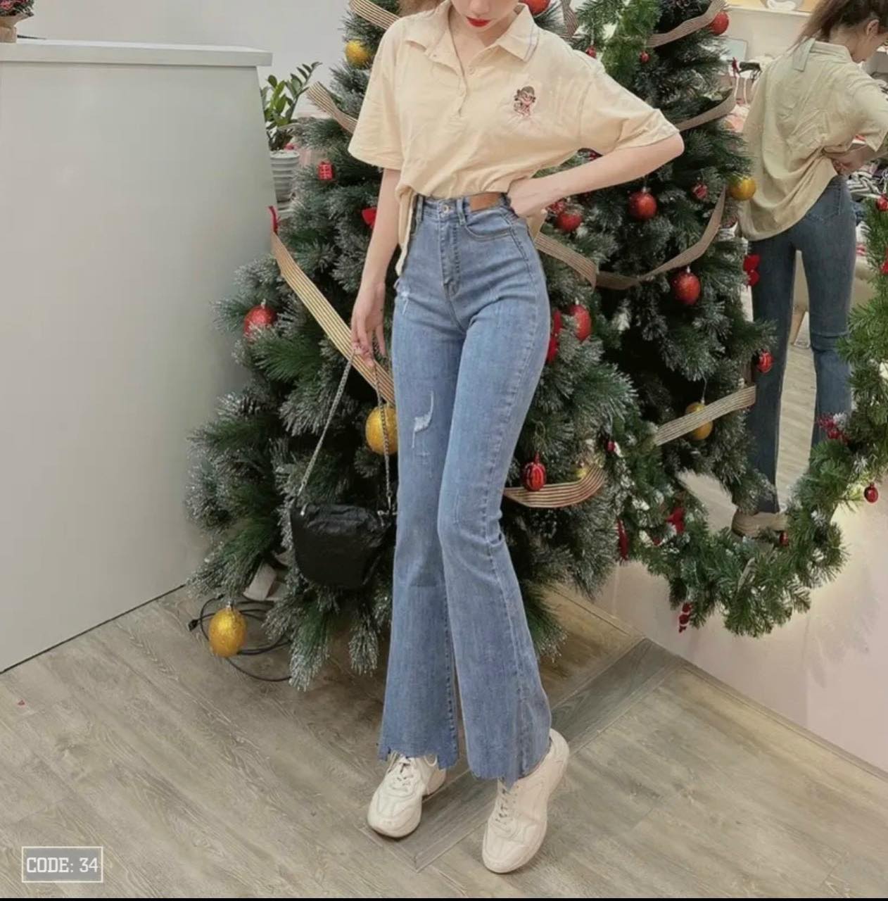 QUẦN JEANS ỐNG LOE LƯNG CAO (KÈM VIDEO HÌNH THẬT)