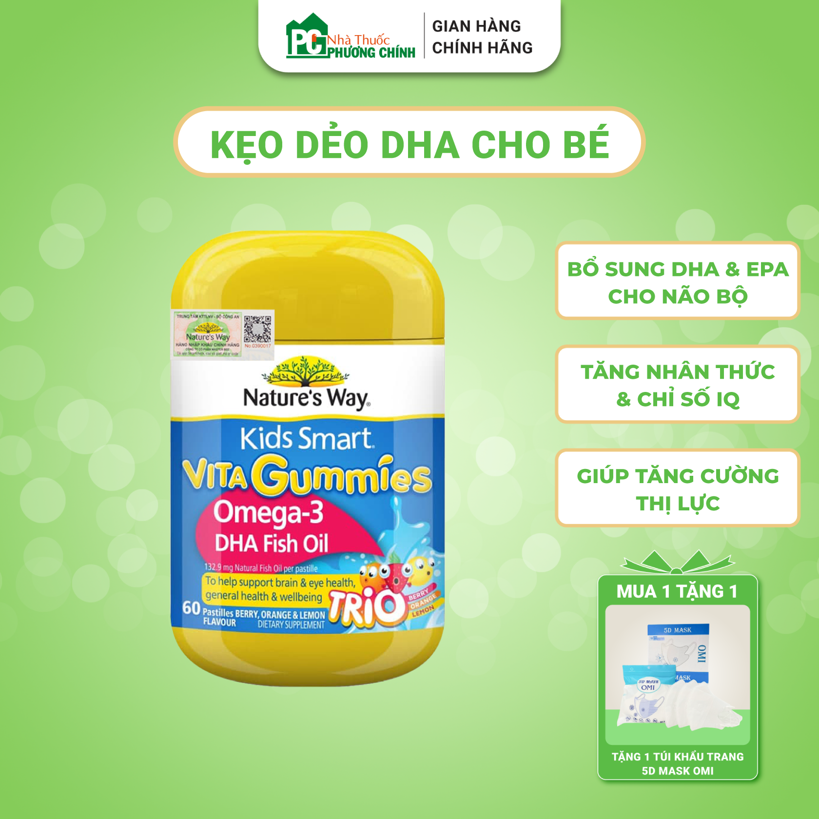 Kẹo dẻo omega 3 nature's way kids smart vita gummies omega-3 dha fish oil