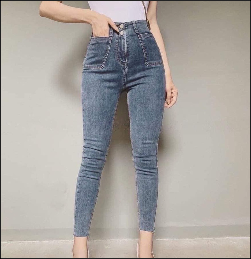 Quần jean nữ 2 TÚI KIỂU BẦU  + 2 CÚC lưng siêu cao MS01/015#101