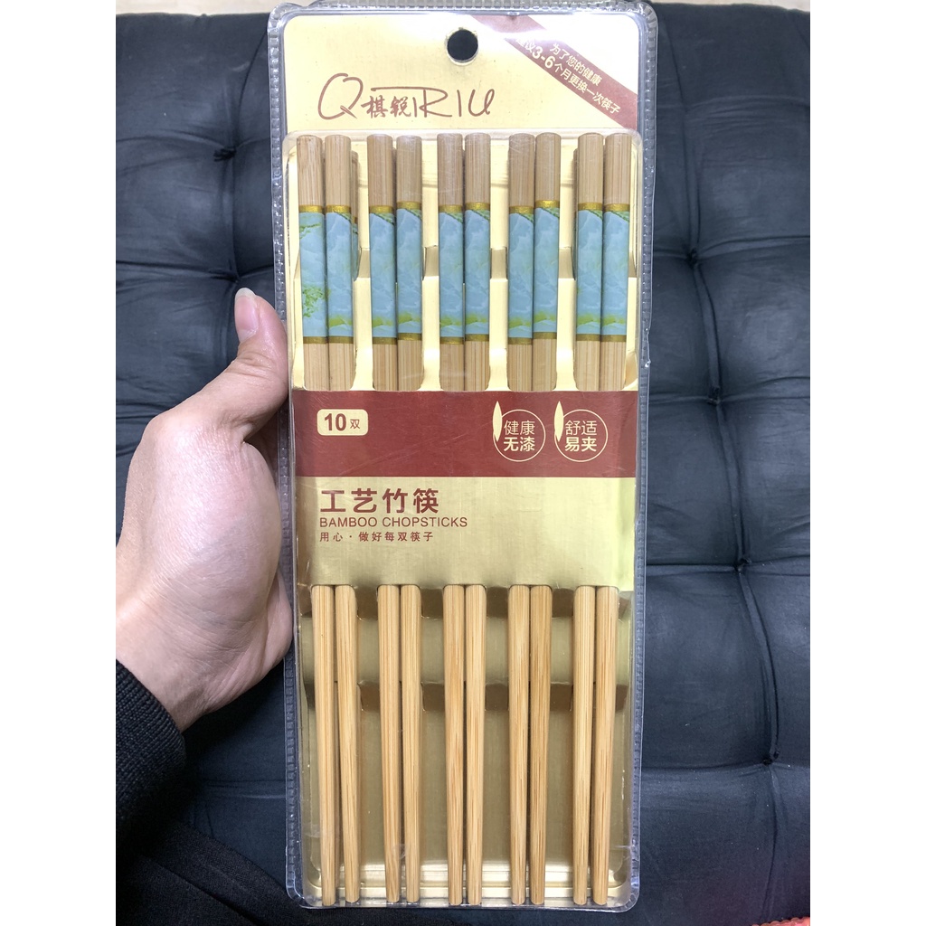 Pack of 10 Pairs of High-Quality Stone-Patterned Bamboo Chopsticks