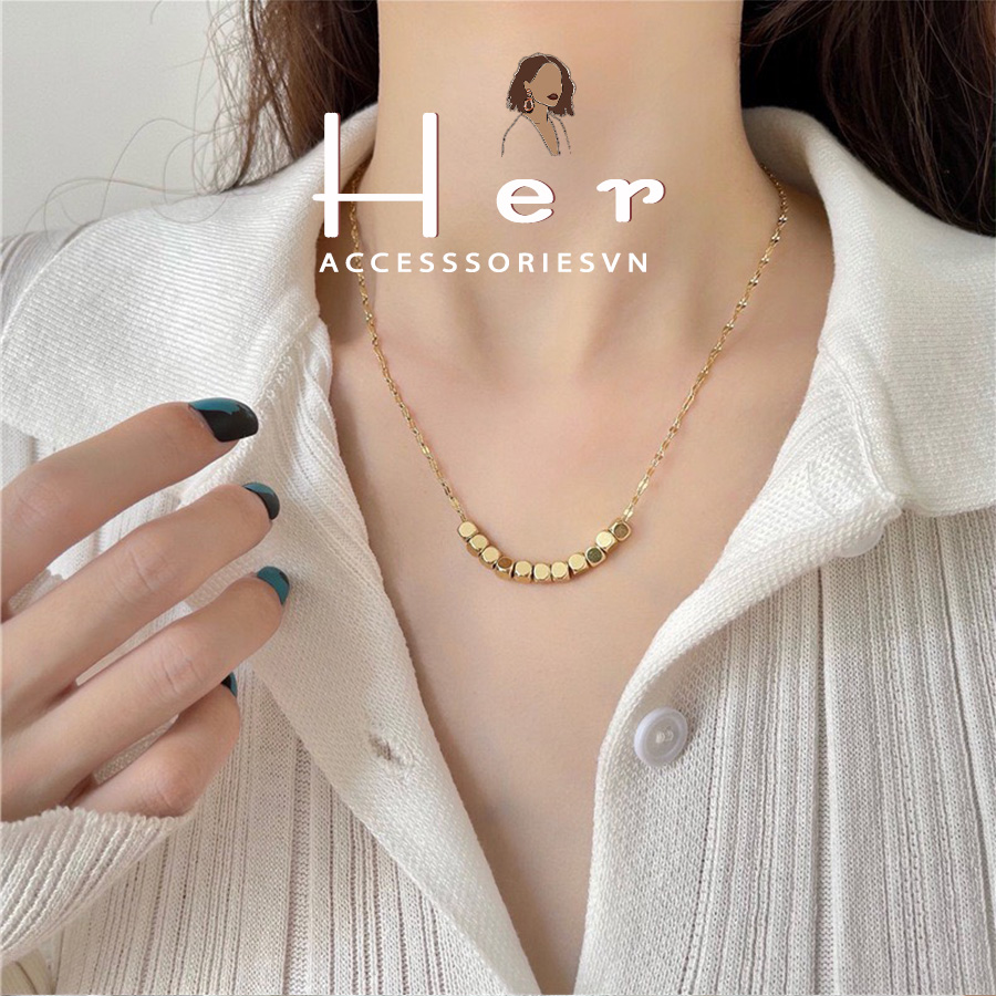 Dây chuyền nữ chuỗi hạt thanh lịch, vòng cổ mặt tròn đơn giản độc đáo Her Accessories C26