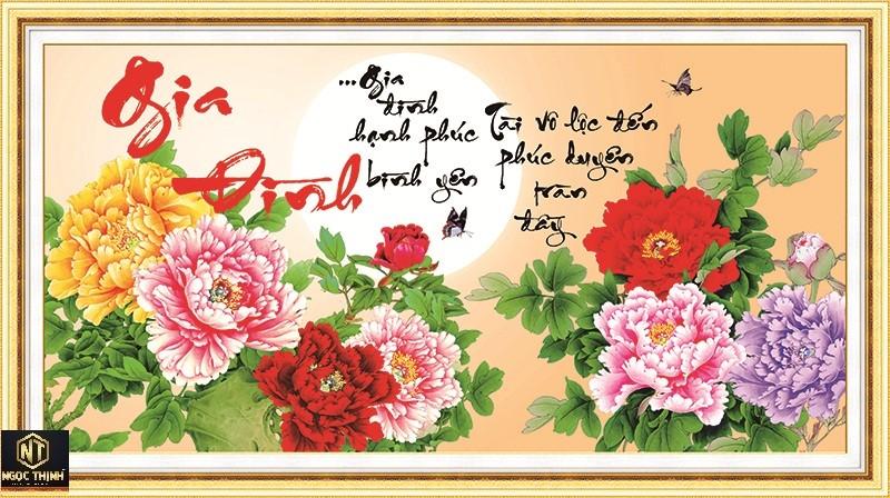 Tranh Đính Đá PHONG CẢNH GIA ĐÌNH HẠNH PHÚC (ĐÁ ABC CAO CẤP). Kích Thước: 75x42