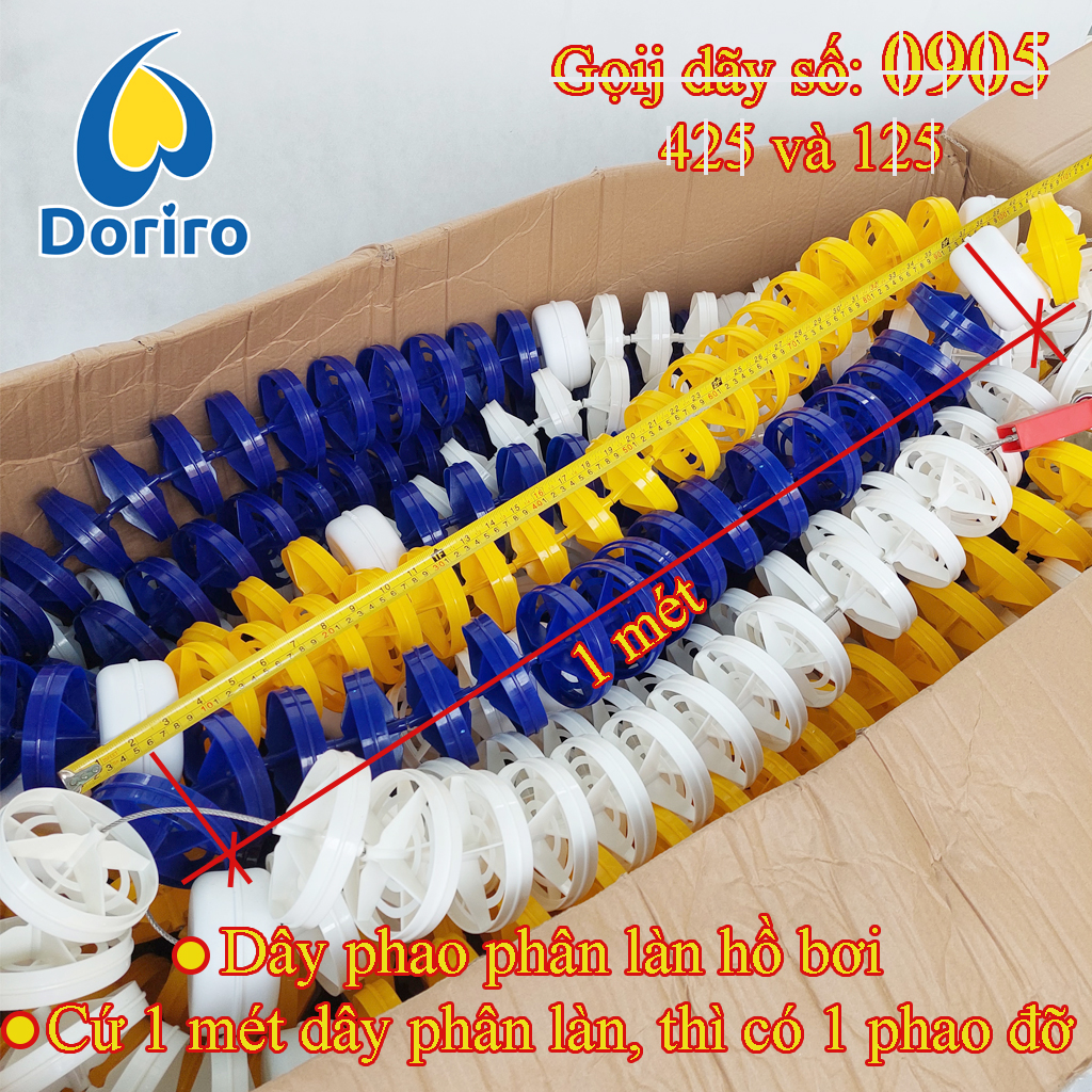 Dây phao phân làn hồ bơi, dài 25 mét và 50 mét HOẶC CHIỀU DÀI THEO YÊU CẪU CỦA KHÁCH, dây xuyên tâm bằng ny-long hoặc bằng thép.