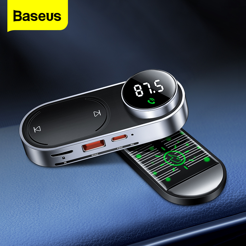Baseus Solar MP3 Player FM Transmitter Modulator Car Wireless Bluetooth 5.0 Adapter USB Fast Charger Auto Aux MP3 Player Hands Free Car Kit