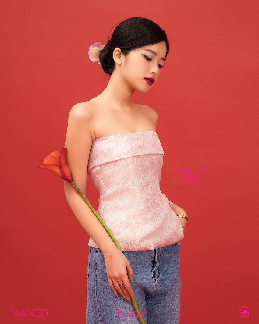 Áo quây gấm xẻ eo buộc nơ naked by v - tứ quý top