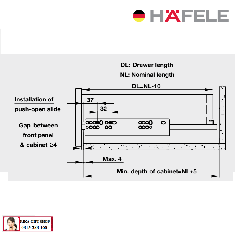 RAY ÂM HAFELE EPC EVO mở toàn phần, nhấn mở