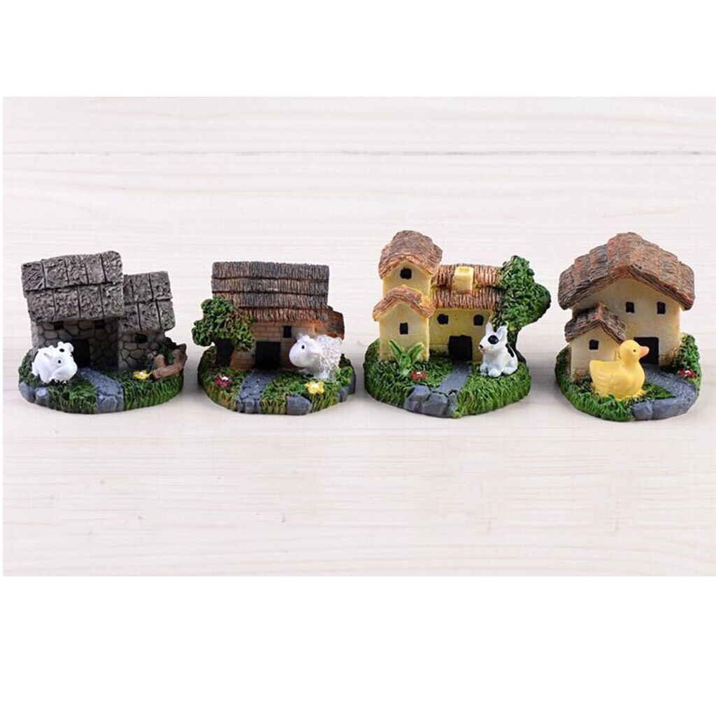 [HCM]Mô hình nhà nông thôn có thú trang trí tiểu cảnh thủy sinh terrarium chậu cây cảnh sen đá bánh kem xương rồng