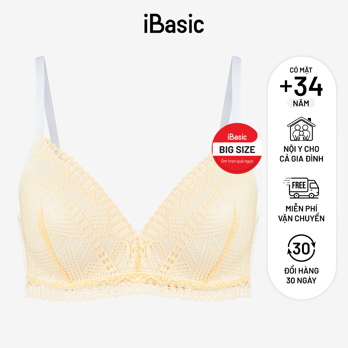 Áo ngực big size iBasic mút mỏng không gọng phối ren BRAY093