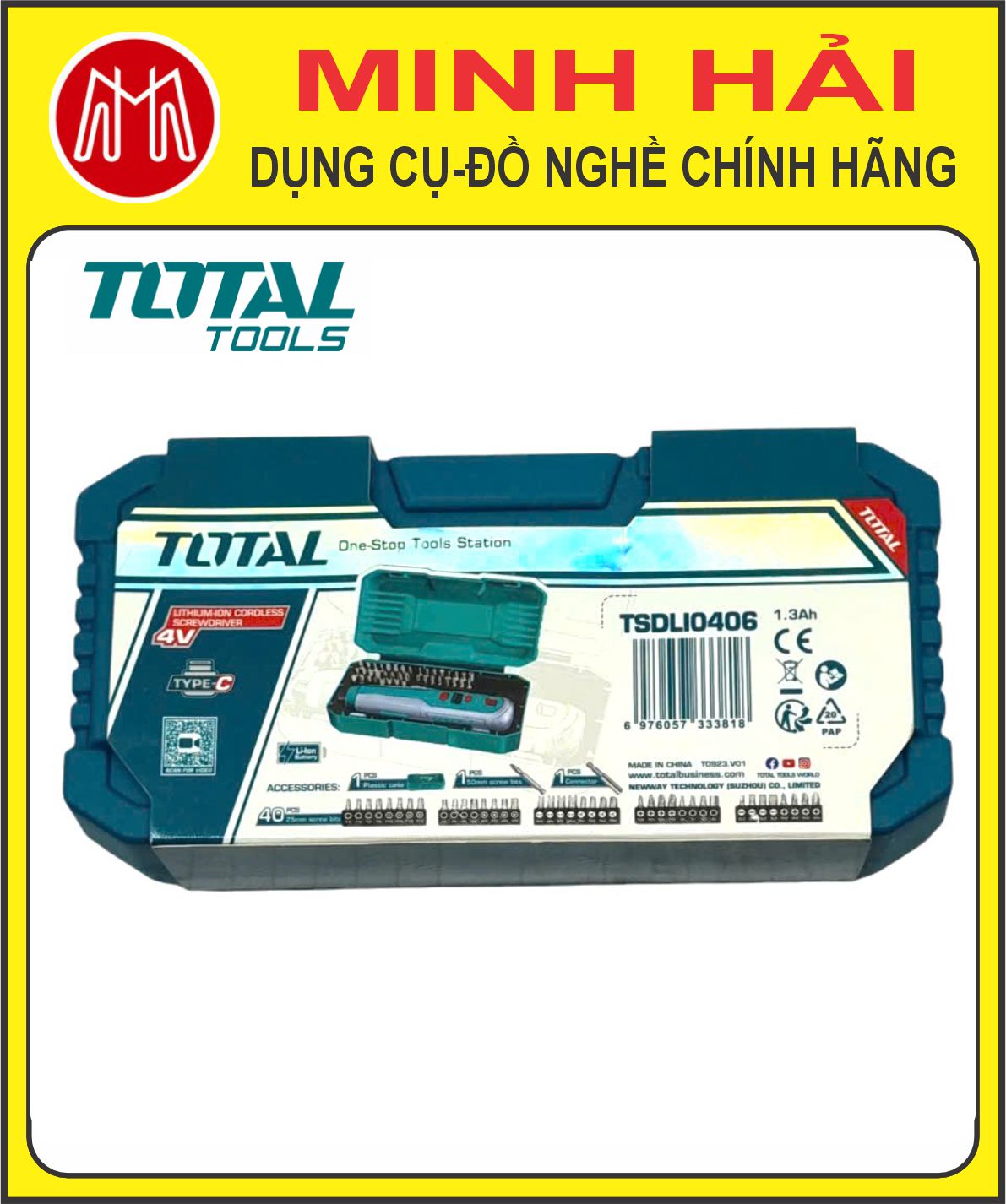 TOTAL – Máy siết vít dùng pin Lithium-ion 4V model TSDLI0406. Mô-men xoắn cực đại: 5N.m