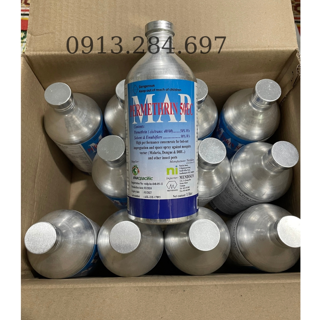 Combo 12 Chai (1 Thùng) Thuốc Diệt Muỗi MAP PERMETHRIN 50EC Quy Cách Chai 1Lít