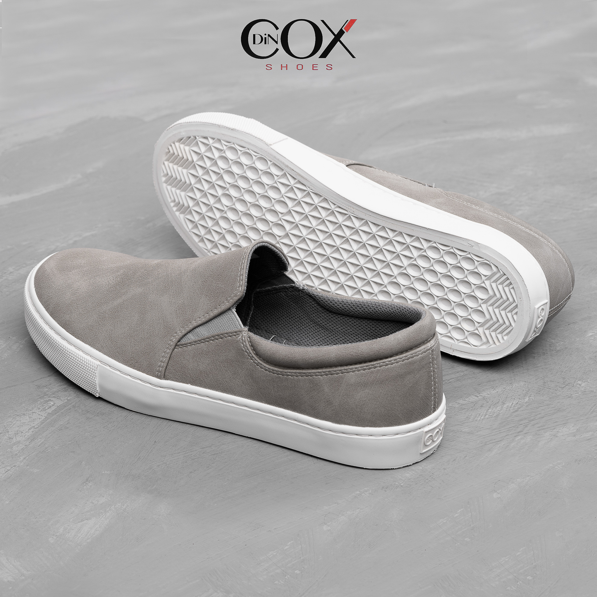 Giày Lười Sneaker Da Nam DINCOX C38 Đơn Giản, Lịch Lãm Grey