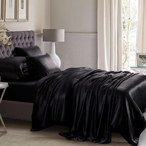 [HCM]Bộ  Drap Gối Phi Lụa 4 Món Mềm Mại Mát Mịn Màu Đen