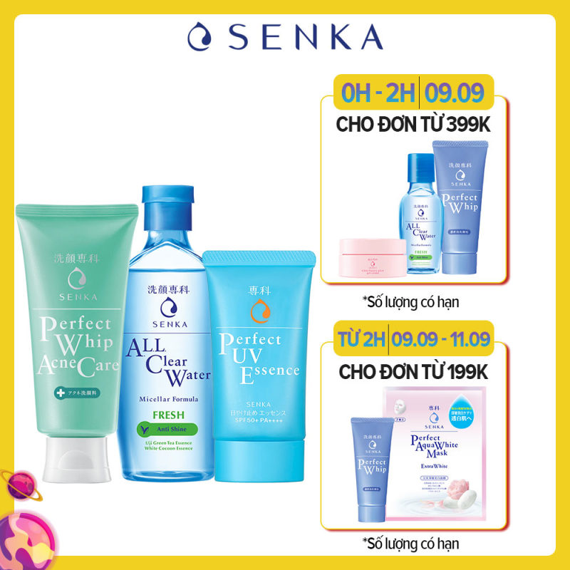 Bộ sản phẩm Senka làm sạch và chống nắng dành cho da mụn giá rẻ