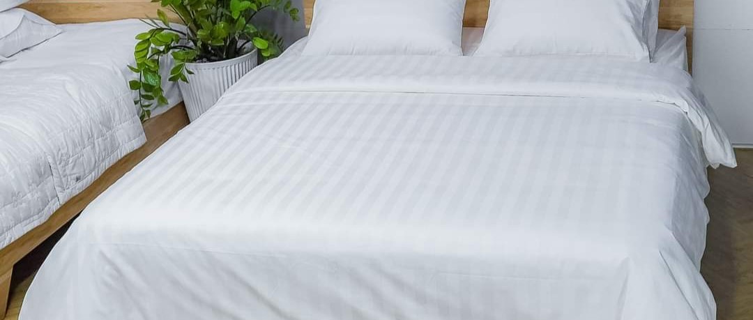 Drap - Ga Cotton Khách Sạn,Trắng Sọc T300 1m/m2/m4/m6/m8