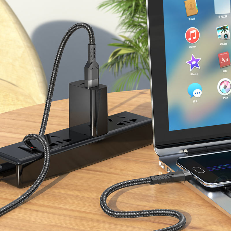 Cáp sạc nhanh Hoco U110 dây Nylon siêu bền dài 1.2M cho iPhone, Android