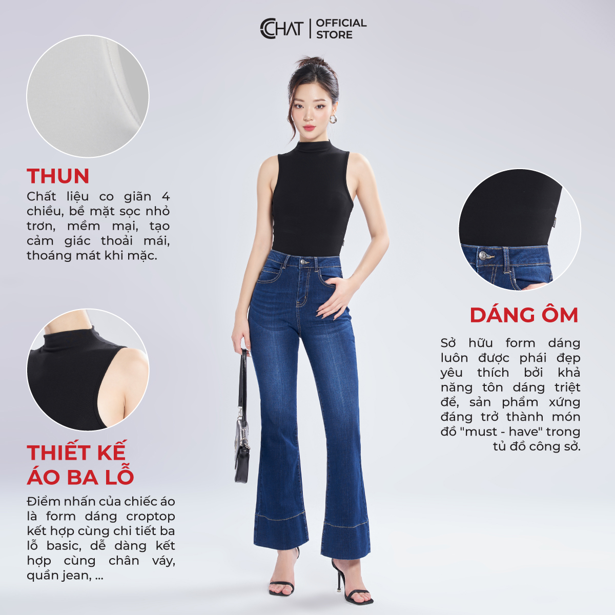Áo Thun Nữ CCHAT Cổ Leo Sát Nách Chất Thun Cao Cấp 23TSC2001OT