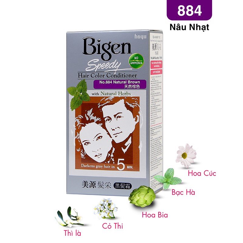 [HCM]Nhuộm Tóc Bigen Speedy Phủ Bạc  # 884 Natural Brown (Nâu nhạt)
