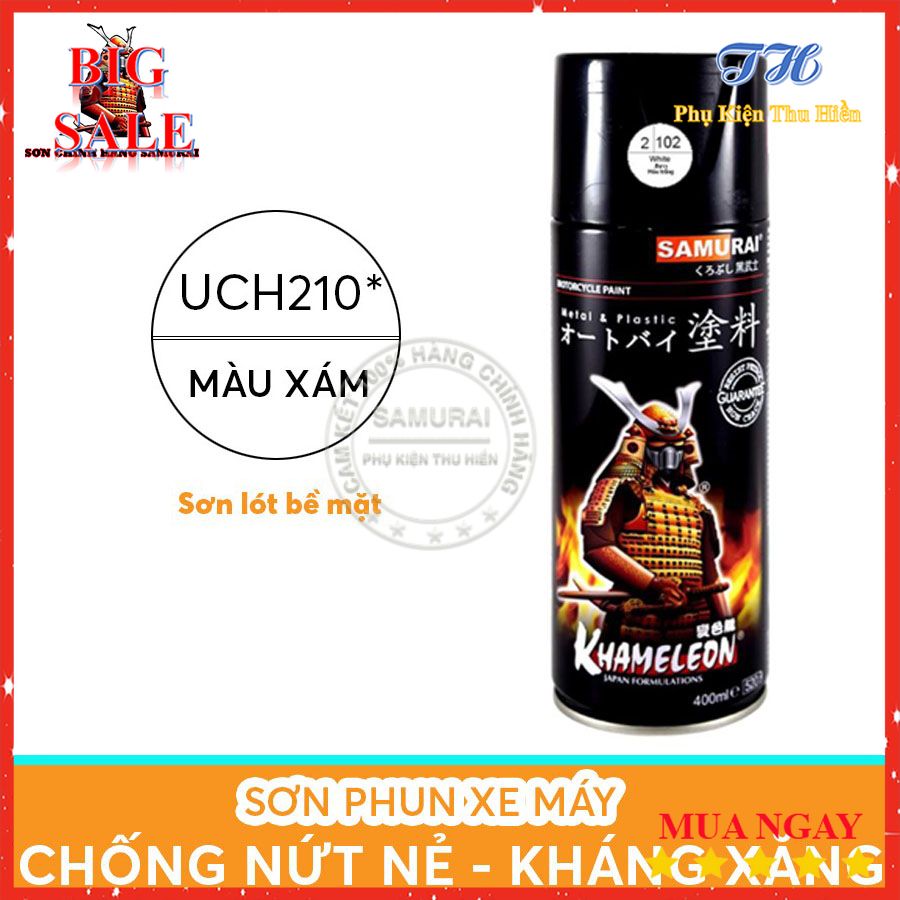 [HCM]Sơn Xịt Chính Hãng SAMURAI Dành Cho Xe Máy Lót Xám UCH210